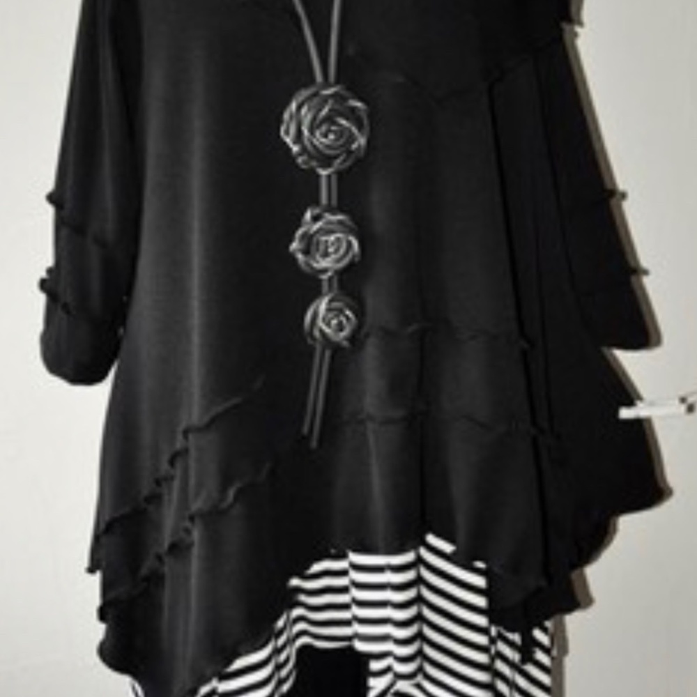 Layered Look Oversize-Tunika-Pulli Jersey Wavy Seams Carmen Collar XL,XXL,XXXL